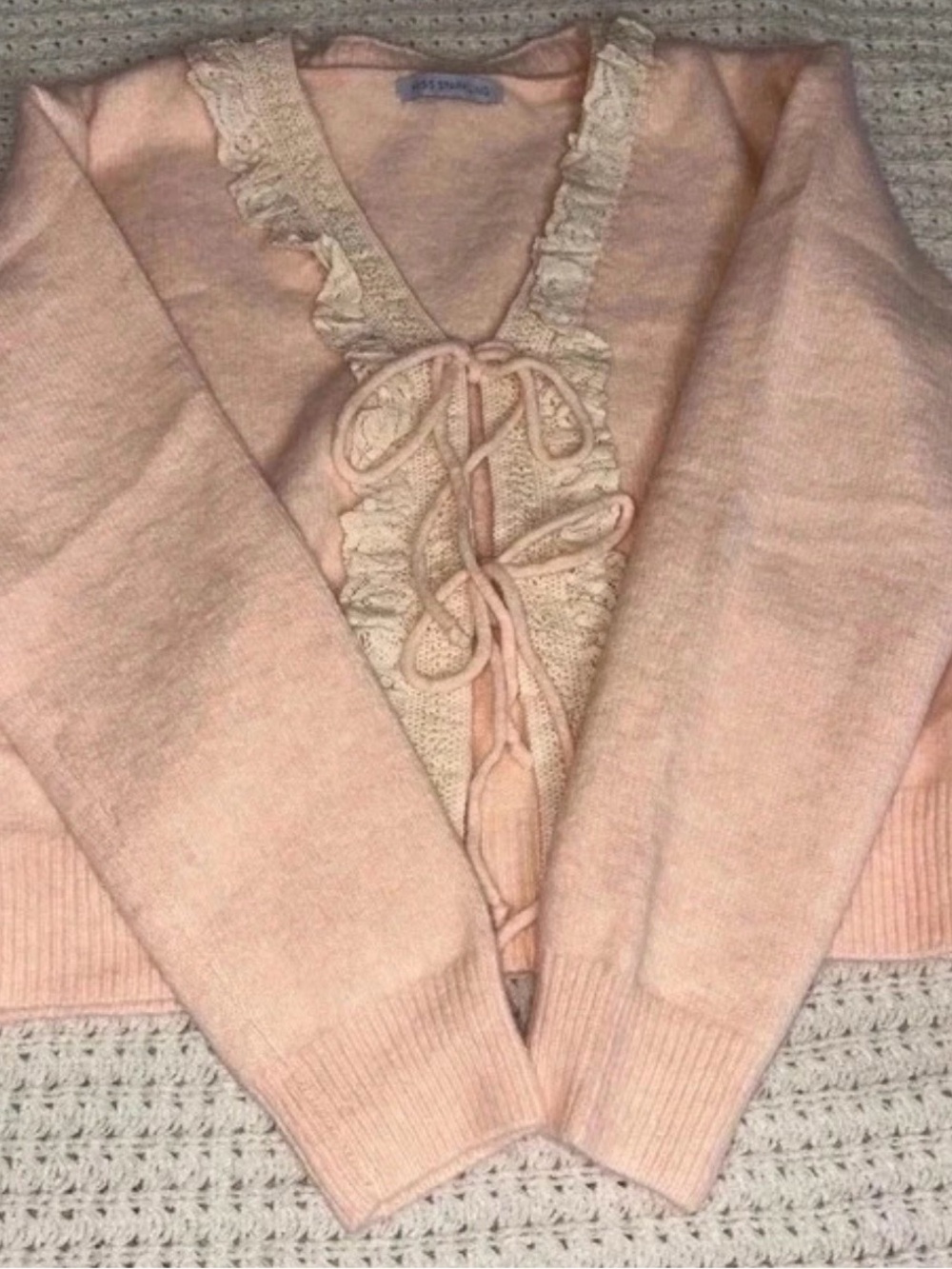 NWOT Miss Sparkling Soft Pink Lace-Trim Women's Sweater